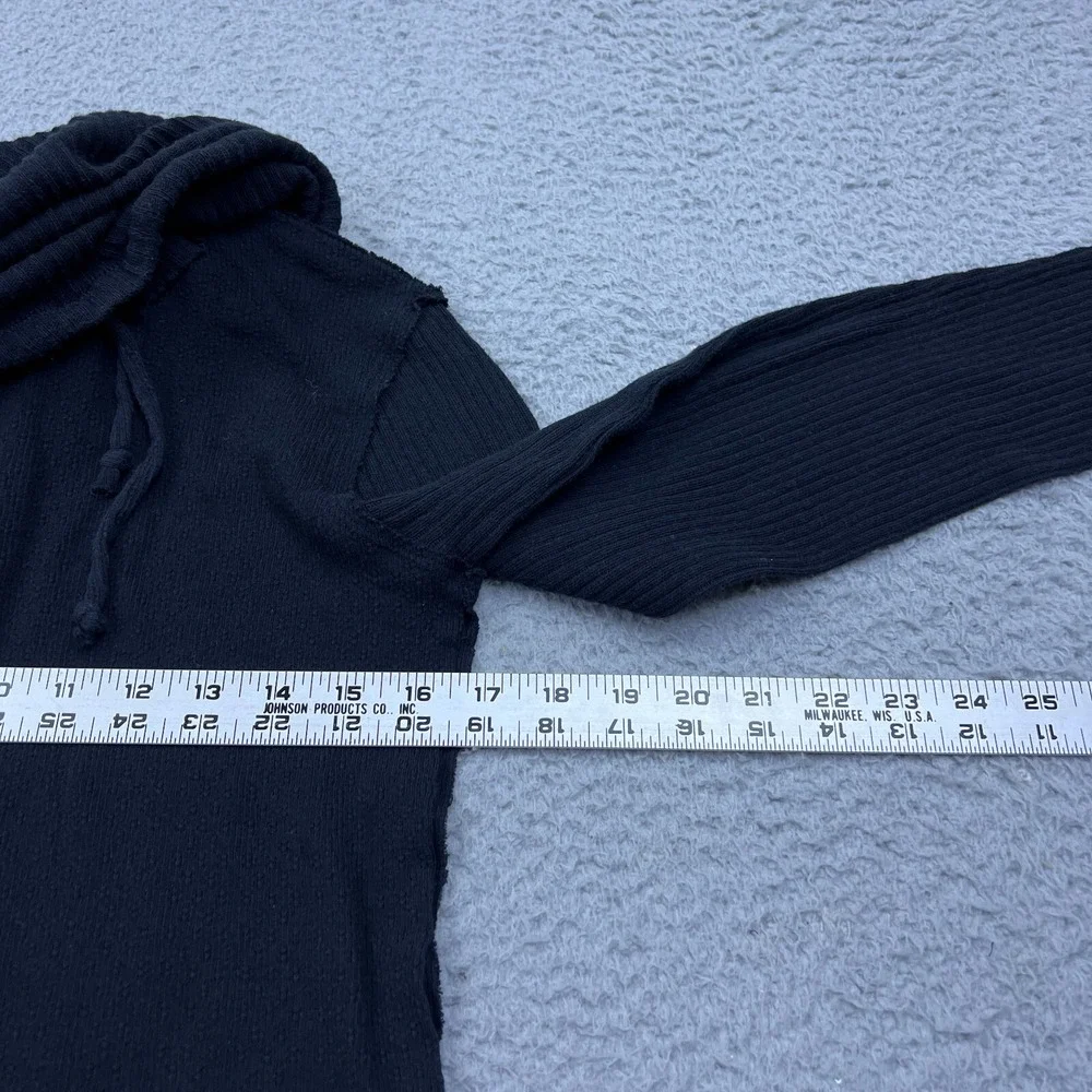 Free People Sweater Size M Hot Pepper Hoodie Cowl Neck Top Ribbed Black Pullover
